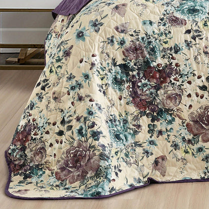 3-Piece Printed Quilt Set - Soft, Lightweight, and Breathable Bedspread with Vibrant Helie Pattern - Easy Care and Machine Washable