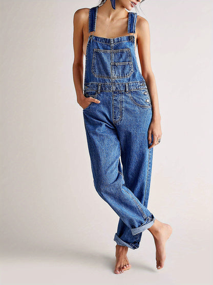 Women Denim Long Jumpsuit Casual Spaghetti Strap Wide Leg Romper Pants Summer Baggy Bib Overalls