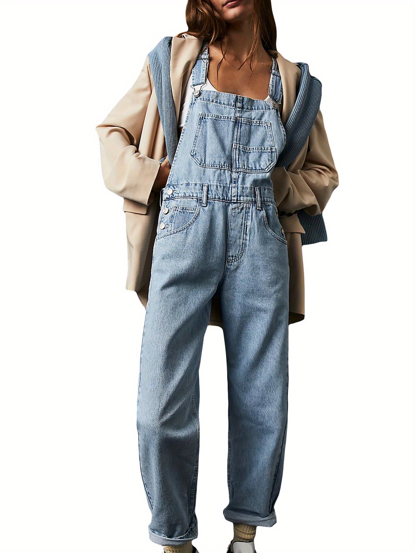 Women Denim Long Jumpsuit Casual Spaghetti Strap Wide Leg Romper Pants Summer Baggy Bib Overalls