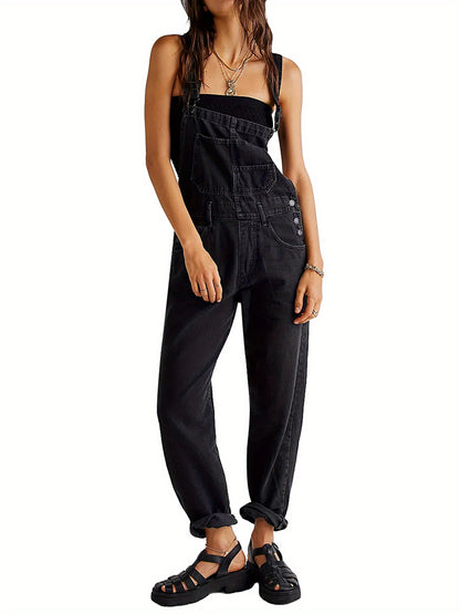 Women Denim Long Jumpsuit Casual Spaghetti Strap Wide Leg Romper Pants Summer Baggy Bib Overalls