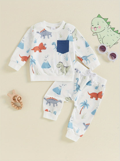 Adorable Little Boys' Fall Layette Set - Long Sleeve Sweatshirt with Elastic Waist Sweatpants, Soft and Cozy Outfit for Autumn Season