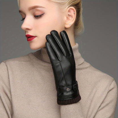 CarrKen Women's Winter Cycling Gloves - Thickened Plus Velvet Warmth, Waterproof Windproof Touch Screen Faux Leather, Elastic Fit for Casual Outdoor Use