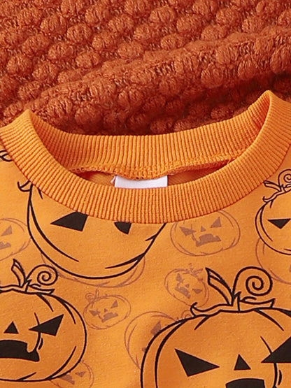 2-Piece Toddler Baby Boy's Halloween Layette Set - Long Sleeve Pumpkin Print Sweatshirt with Contrast Color Sweatpants - Spooky Comfortable Clothing for Little Monsters