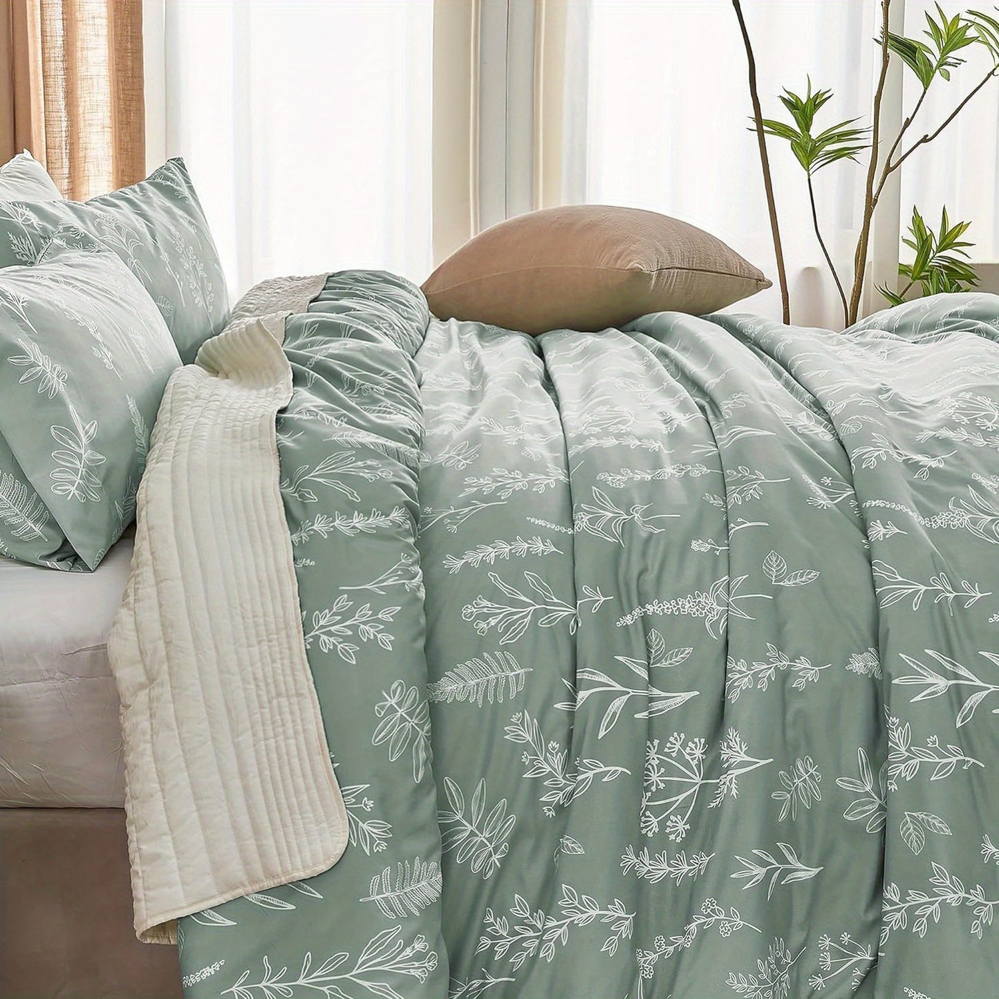 Duvet Cover Set, Reversible Floral Duvet Cover Set with Zipper Closure, Botanical Patterns Soft Microfiber Bedding Set with 4 Ties, 21 Colors, All Size