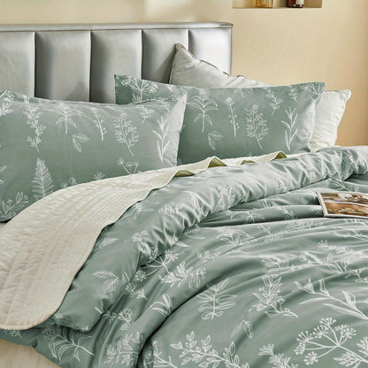 Duvet Cover Set, Reversible Floral Duvet Cover Set with Zipper Closure, Botanical Patterns Soft Microfiber Bedding Set with 4 Ties, 21 Colors, All Size