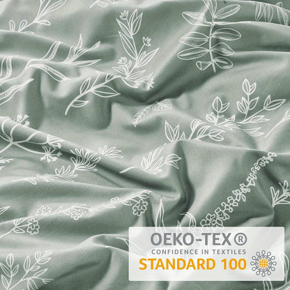 Duvet Cover Set, Reversible Floral Duvet Cover Set with Zipper Closure, Botanical Patterns Soft Microfiber Bedding Set with 4 Ties, 21 Colors, All Size