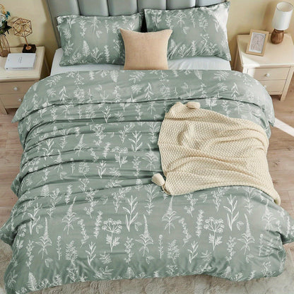 Duvet Cover Set, Reversible Floral Duvet Cover Set with Zipper Closure, Botanical Patterns Soft Microfiber Bedding Set with 4 Ties, 21 Colors, All Size