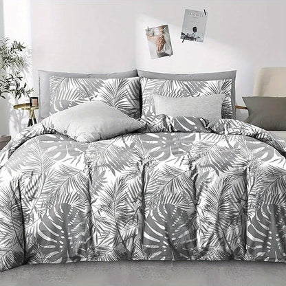 Duvet Cover Set, Reversible Floral Duvet Cover Set with Zipper Closure, Botanical Patterns Soft Microfiber Bedding Set with 4 Ties, 21 Colors, All Size