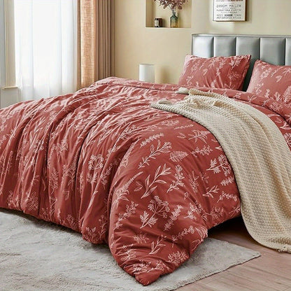 Duvet Cover Set, Reversible Floral Duvet Cover Set with Zipper Closure, Botanical Patterns Soft Microfiber Bedding Set with 4 Ties, 21 Colors, All Size