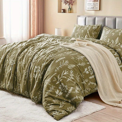 Duvet Cover Set, Reversible Floral Duvet Cover Set with Zipper Closure, Botanical Patterns Soft Microfiber Bedding Set with 4 Ties, 21 Colors, All Size