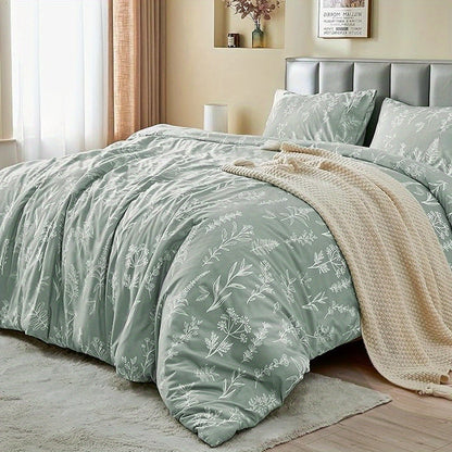 Duvet Cover Set, Reversible Floral Duvet Cover Set with Zipper Closure, Botanical Patterns Soft Microfiber Bedding Set with 4 Ties, 21 Colors, All Size