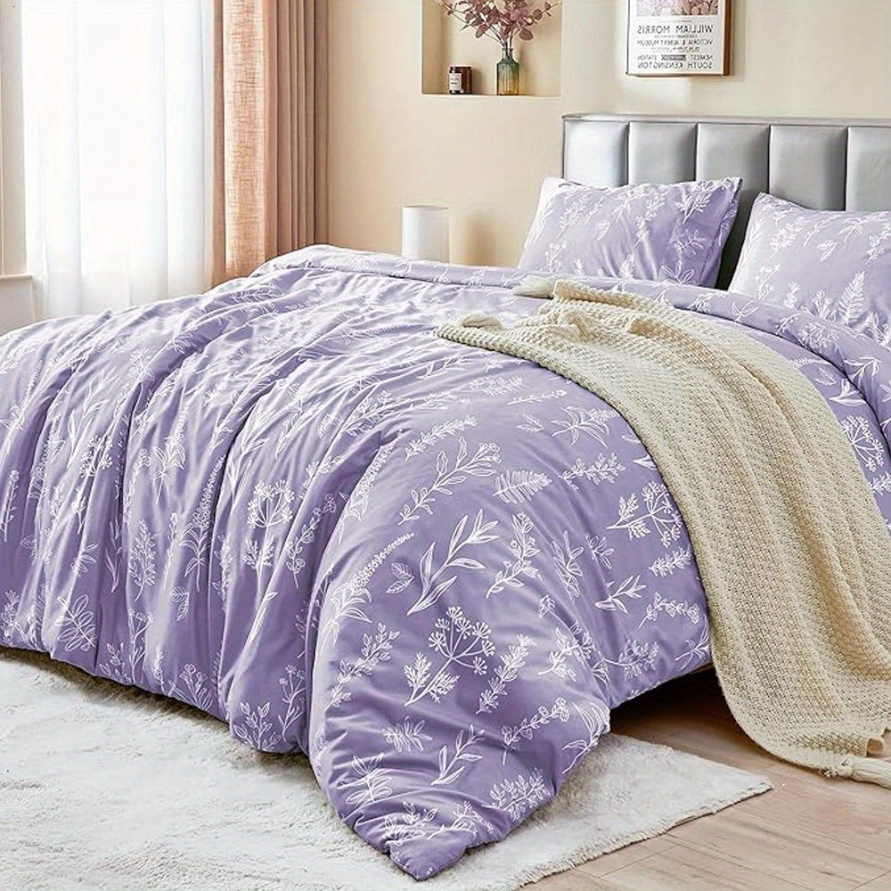 Duvet Cover Set, Reversible Floral Duvet Cover Set with Zipper Closure, Botanical Patterns Soft Microfiber Bedding Set with 4 Ties, 21 Colors, All Size