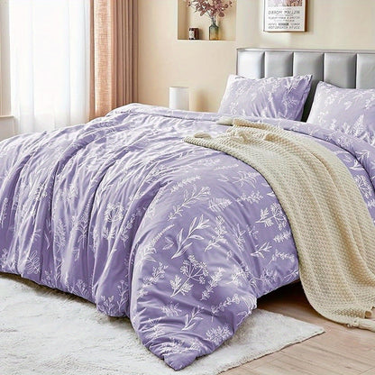 Duvet Cover Set, Reversible Floral Duvet Cover Set with Zipper Closure, Botanical Patterns Soft Microfiber Bedding Set with 4 Ties, 21 Colors, All Size