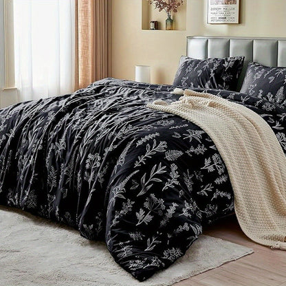 Duvet Cover Set, Reversible Floral Duvet Cover Set with Zipper Closure, Botanical Patterns Soft Microfiber Bedding Set with 4 Ties, 21 Colors, All Size