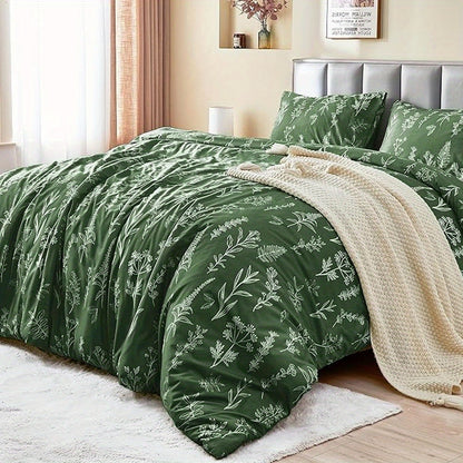 Duvet Cover Set, Reversible Floral Duvet Cover Set with Zipper Closure, Botanical Patterns Soft Microfiber Bedding Set with 4 Ties, 21 Colors, All Size