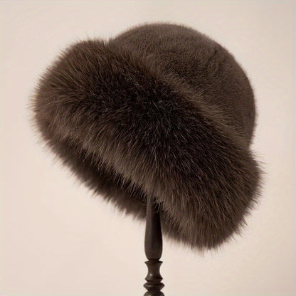 Elegant Women's Faux Fur Beanie With Fox Trim - Thick, Warm & Stretchy Winter Hat For Ear Protection | Perfect Holiday Gift