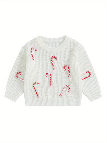 Baby Boy Girl Christmas Sweater Candy Cane Knit Sweaters Oversized Sweatshirt Crewneck Pullover Tops My 1st Christmas Outfit Xmas Warm Fall Winter Clothes 0-3T
