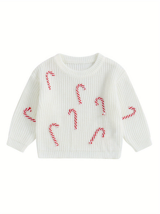 Baby Boy Girl Christmas Sweater Candy Cane Knit Sweaters Oversized Sweatshirt Crewneck Pullover Tops My 1st Christmas Outfit Xmas Warm Fall Winter Clothes 0-3T
