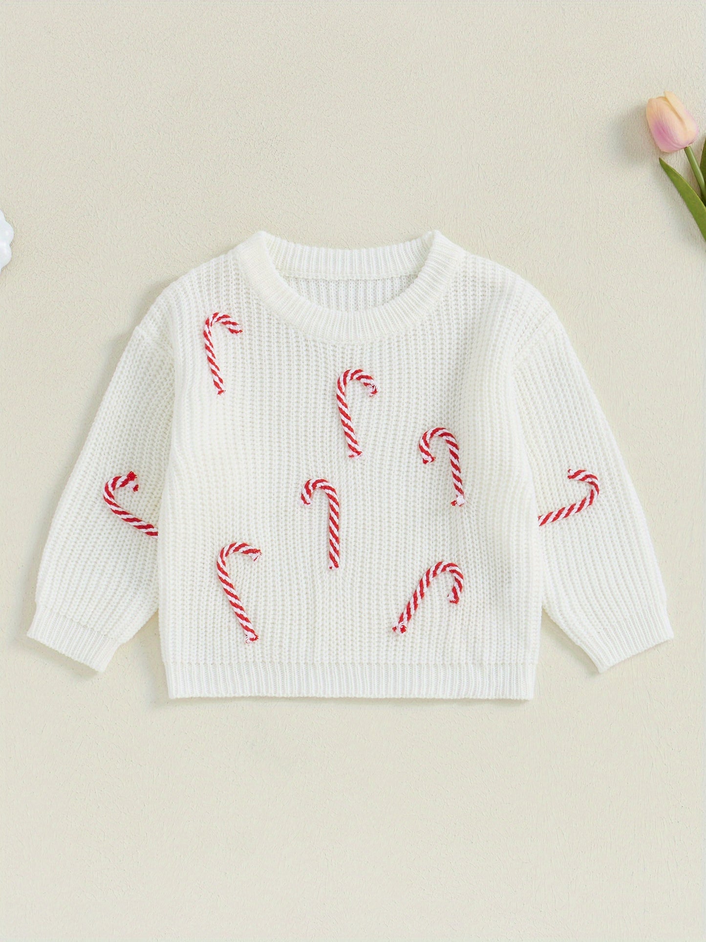Baby Boy Girl Christmas Sweater Candy Cane Knit Sweaters Oversized Sweatshirt Crewneck Pullover Tops My 1st Christmas Outfit Xmas Warm Fall Winter Clothes 0-3T