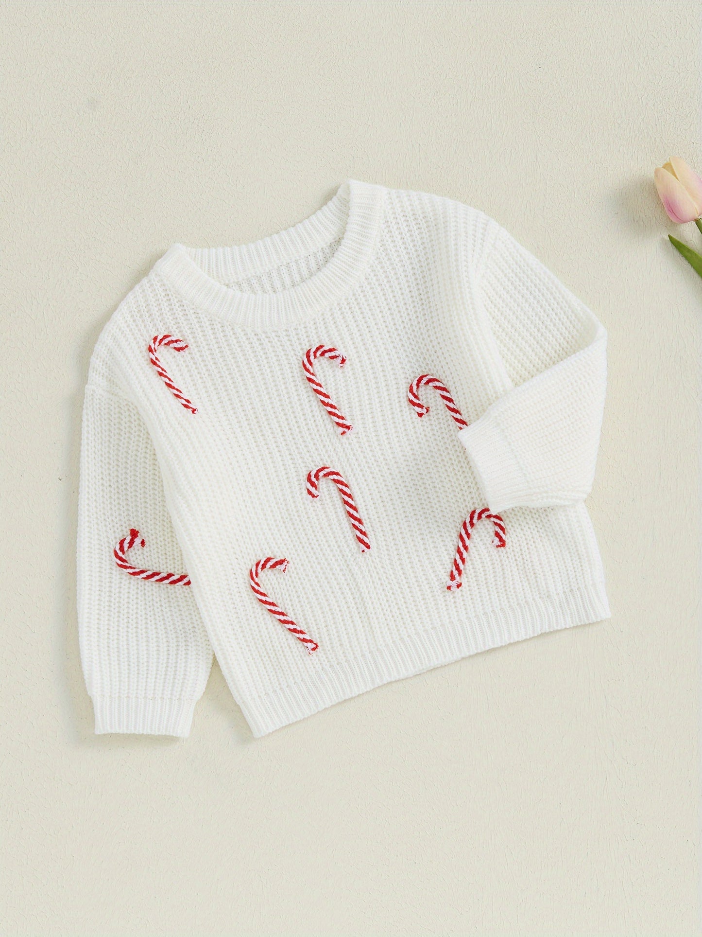 Baby Boy Girl Christmas Sweater Candy Cane Knit Sweaters Oversized Sweatshirt Crewneck Pullover Tops My 1st Christmas Outfit Xmas Warm Fall Winter Clothes 0-3T