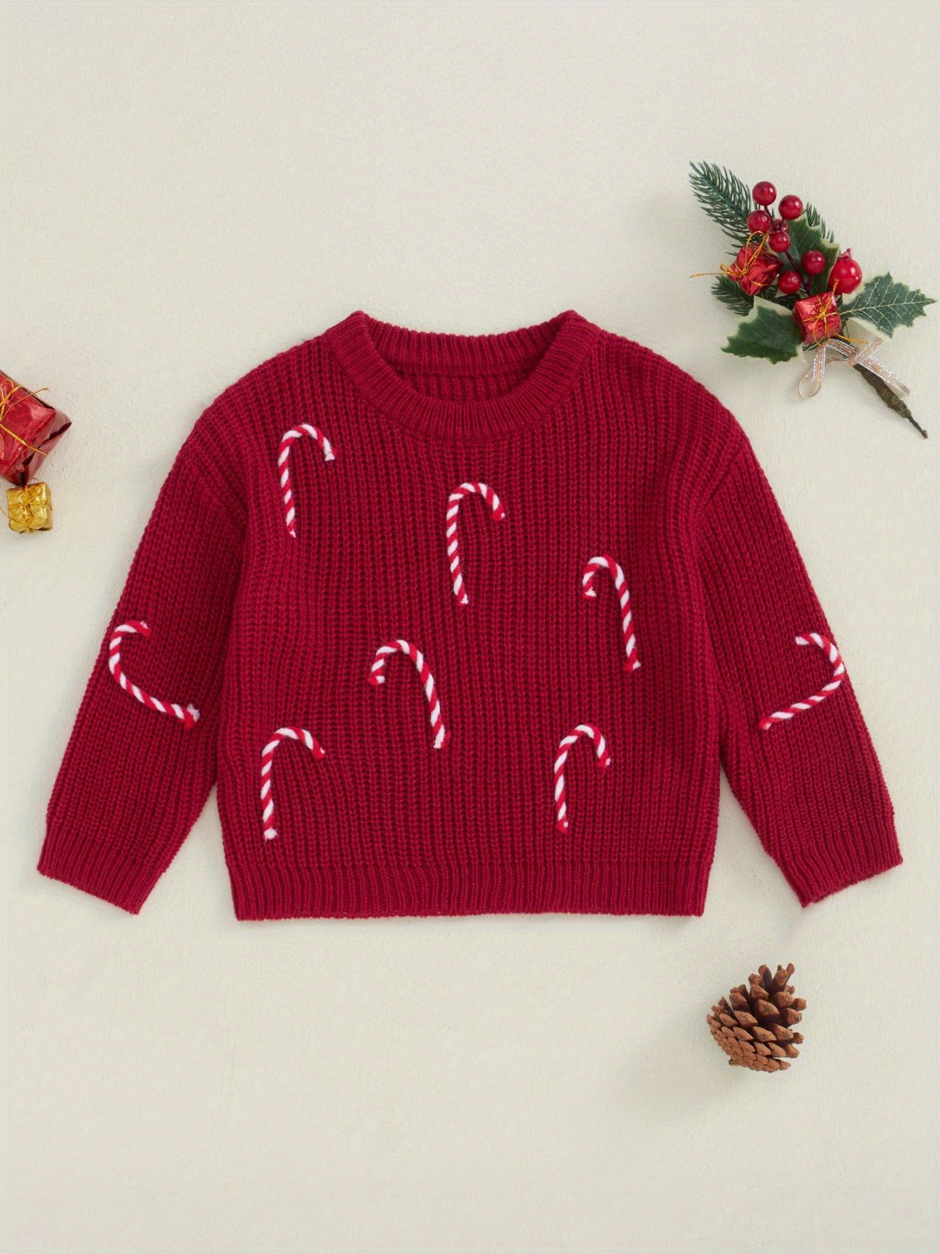 Baby Boy Girl Christmas Sweater Candy Cane Knit Sweaters Oversized Sweatshirt Crewneck Pullover Tops My 1st Christmas Outfit Xmas Warm Fall Winter Clothes 0-3T