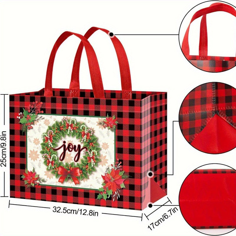 8pcs/12pcs Large Christmas Plaid Tote Gift Bags - Reusable, Waterproof, Lightweight, Multifunctional Gift Bags for Party Favors, Treats, and Shopping - Perfect for Holiday Gift Giving, Party Supplies, and Everyday Use