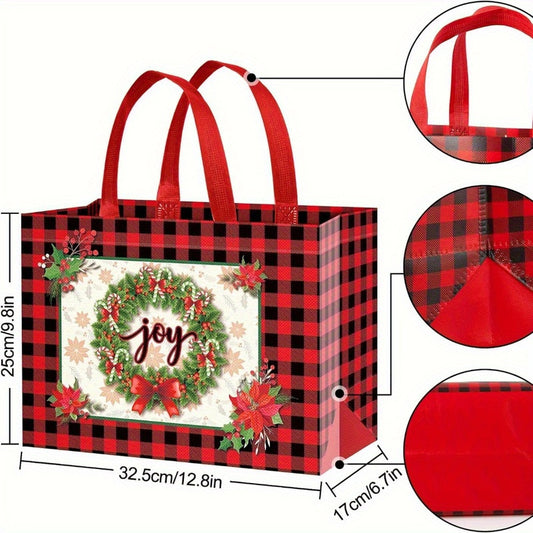 8pcs/12pcs Large Christmas Plaid Tote Gift Bags - Reusable, Waterproof, Lightweight, Multifunctional Gift Bags for Party Favors, Treats, and Shopping - Perfect for Holiday Gift Giving, Party Supplies, and Everyday Use