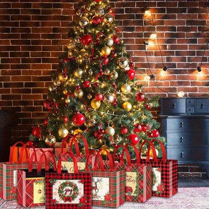 8pcs/12pcs Large Christmas Plaid Tote Gift Bags - Reusable, Waterproof, Lightweight, Multifunctional Gift Bags for Party Favors, Treats, and Shopping - Perfect for Holiday Gift Giving, Party Supplies, and Everyday Use