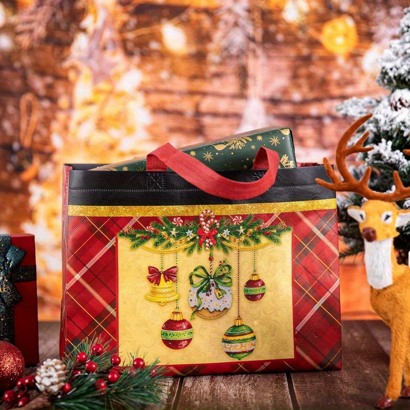 8pcs/12pcs Large Christmas Plaid Tote Gift Bags - Reusable, Waterproof, Lightweight, Multifunctional Gift Bags for Party Favors, Treats, and Shopping - Perfect for Holiday Gift Giving, Party Supplies, and Everyday Use