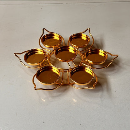 Set of 7 Seven-Star Plum Blossom Tea Light Candle Holders - Metal Lacquered Finish Lotus Flower Design Tabletop Candle Stand