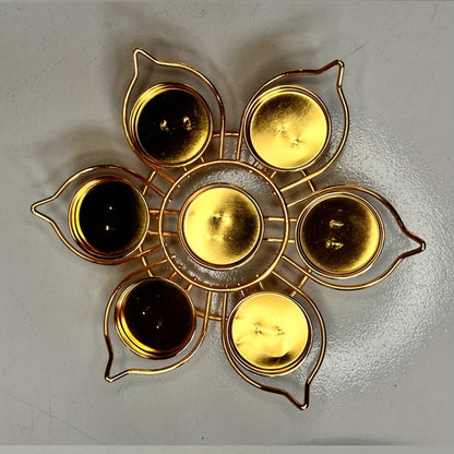 Set of 7 Seven-Star Plum Blossom Tea Light Candle Holders - Metal Lacquered Finish Lotus Flower Design Tabletop Candle Stand