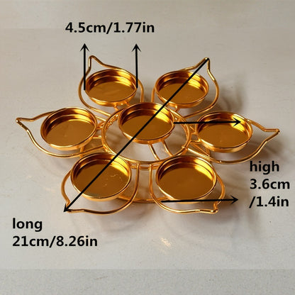 Set of 7 Seven-Star Plum Blossom Tea Light Candle Holders - Metal Lacquered Finish Lotus Flower Design Tabletop Candle Stand