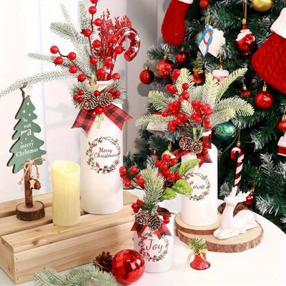 Set of 4 Artificial Christmas Vase and Elk with Mixed Christmas Decor Ceramic Bottles for Indoor Outdoor Kitchen Farmhouse