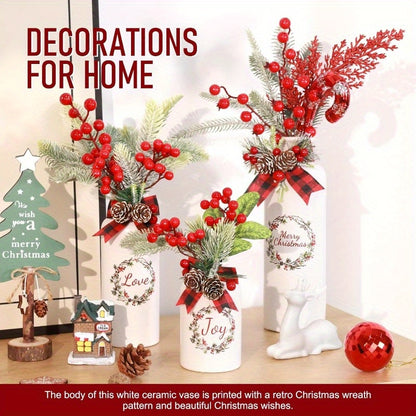Set of 4 Artificial Christmas Vase and Elk with Mixed Christmas Decor Ceramic Bottles for Indoor Outdoor Kitchen Farmhouse