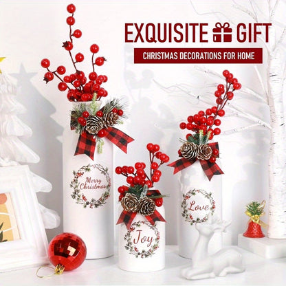 Set of 4 Artificial Christmas Vase and Elk with Mixed Christmas Decor Ceramic Bottles for Indoor Outdoor Kitchen Farmhouse