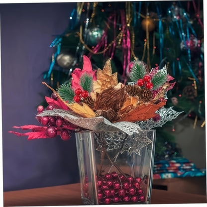 20pcs Christmas Berry Pine Cone Artificial Flowers Winter Christmas Decorations with Red Berries Pine Needles for Craft Table, Fireplace, Bar, Party, Holiday Decorations, and Essential Thanksgiving Christmas Decorations