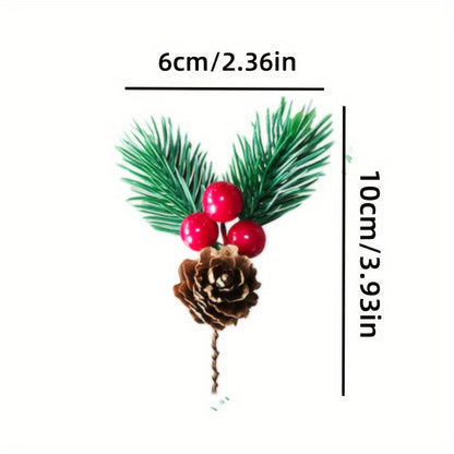 20pcs Christmas Berry Pine Cone Artificial Flowers Winter Christmas Decorations with Red Berries Pine Needles for Craft Table, Fireplace, Bar, Party, Holiday Decorations, and Essential Thanksgiving Christmas Decorations