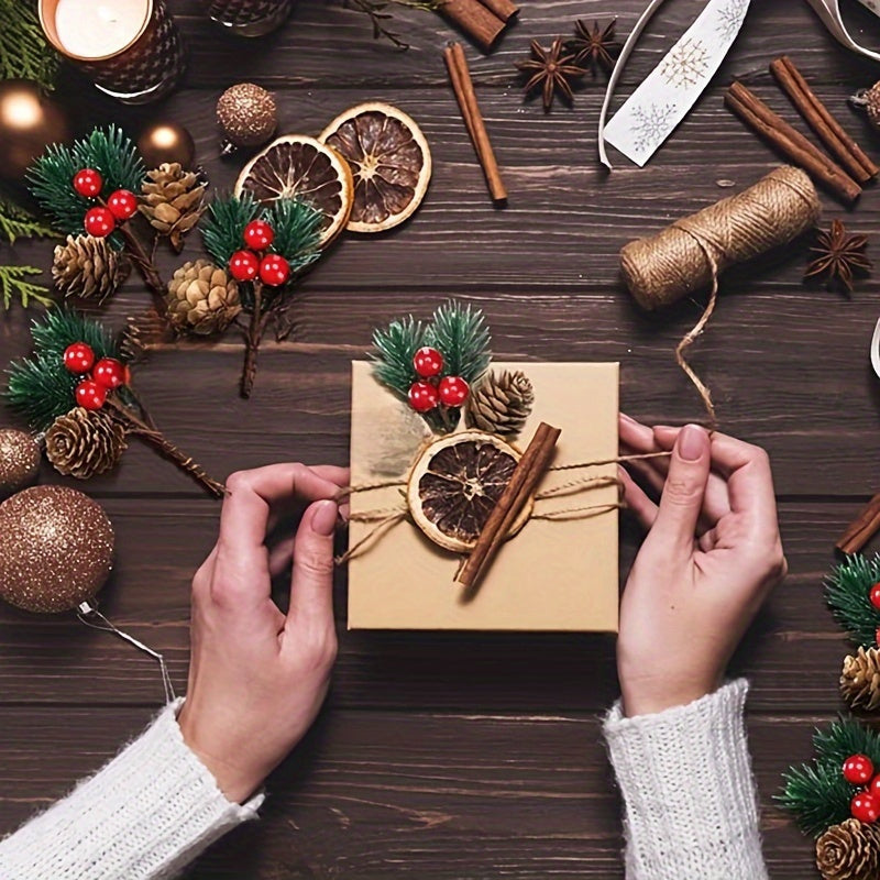 20pcs Christmas Berry Pine Cone Artificial Flowers Winter Christmas Decorations with Red Berries Pine Needles for Craft Table, Fireplace, Bar, Party, Holiday Decorations, and Essential Thanksgiving Christmas Decorations