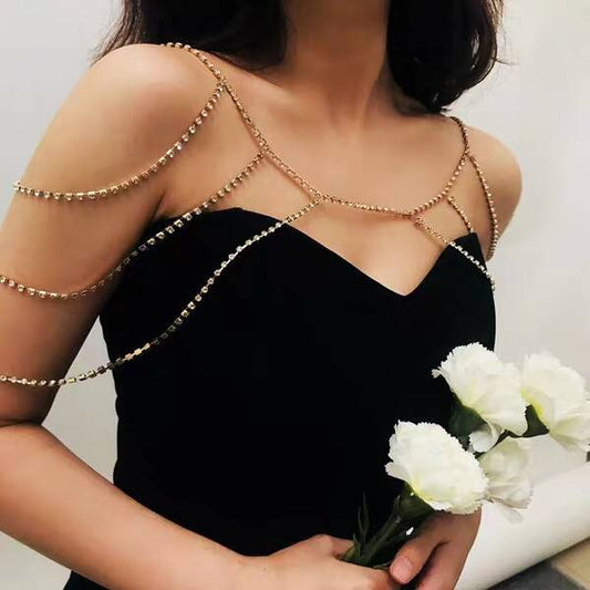2025 New 2020ins Popular trade rhinestone with diamond bright diamond single row diamond chain neck chest chain body chain fb1062
