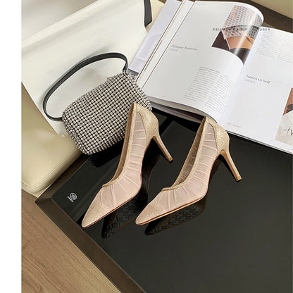 flowersverse  Lace Pointed Toe Mesh Stiletto Heel Pumps Women's 2022 Autumn New Fairy Style Sexy High Heels Shallow Mouth Wedding Shoes