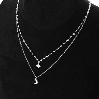 1 pc of 925 Sterling Silver Layered Necklace Chain Star Moon Choker Necklace for Women Teen Girls Layering Chain Choker