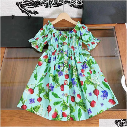 Girls Dresses 23Ss Princess Dress Short-Sleeved Kids Designer Clothes Lapel Lattice Splicing Belt Shirtdress Big Shirt Skirts Drop Del Dhnu8