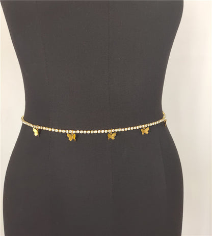 Popular, 2025 2020ins Popular trade New nightclub personalized butterfly pendant rhinestone bright diamond flash diamond waist chain fb1200