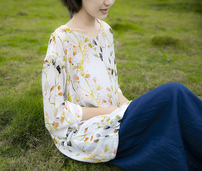 a new design, pastoral style, small fresh pattern silk T-shirt, mulberry silk printed top