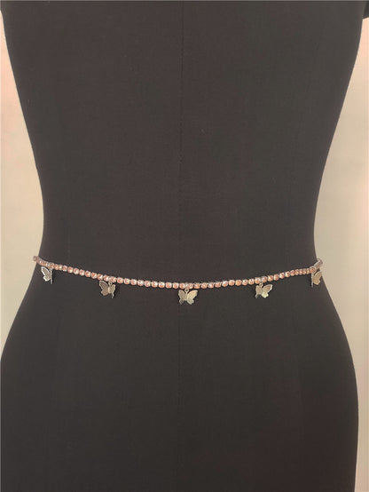 Popular, 2025 2020ins Popular trade New nightclub personalized butterfly pendant rhinestone bright diamond flash diamond waist chain fb1200