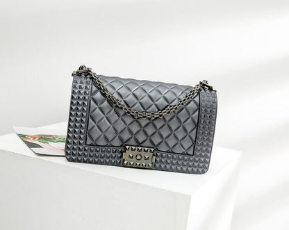 FLOWERSVERSE   New Ladies Fashionable Stylish Decorative Rivets One Shoulder Crossbody Gun Color Chain PVC Gel Bag