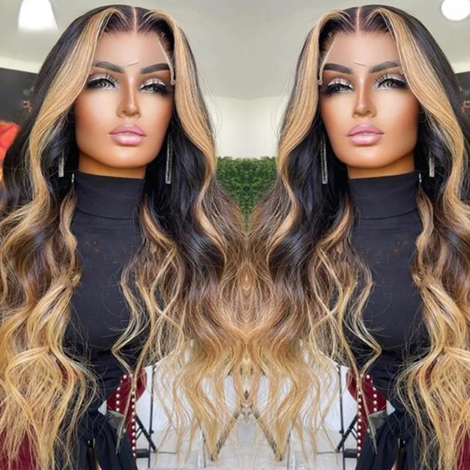 Braziliain Body Wave Ombre Blonde Lace Front Wig Transparent Lace Frontal Wig Lace Closure Simulation Human Hair Wigs for Women Cosplay Preplucked