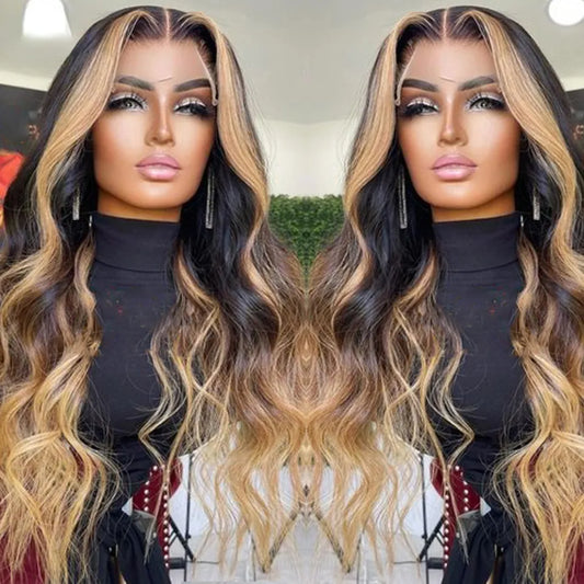 Braziliain Body Wave Ombre Blonde Lace Front Wig Transparent Lace Frontal Wig Lace Closure Simulation Human Hair Wigs for Women Cosplay Preplucked