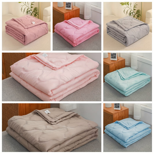 1pc Summer Quilt Soft Comfortable Moisture-absorbing Breathable Solid Color Polyester Fiber Ultrasonic Cooling Quilt Air Conditioning Quilt, Classic Simple Machine Washable, Bedding Suitable For Bedroom Guest Room Living Room