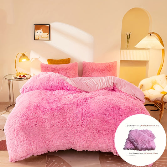 3pcs Plush Duvet Cover Set (1*Duvet Cover + 2*Pillowcase, Without Core), Solid Color Autumn And Winter Warm Velvet Bedding Set, Soft Comfortable Duvet Cover, For Bedroom, Guest Room